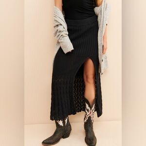 Free People Women’s Bari Column Crochet Maxi Skirt in Black Size S